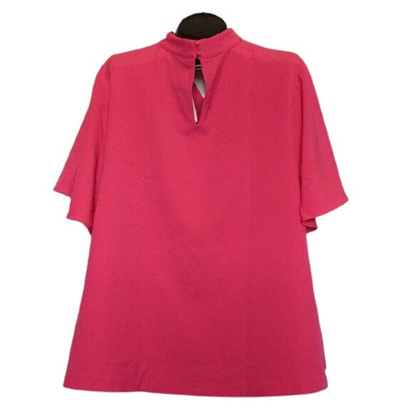 LANE BRYANT Hot Pink Flutter Sleeve Choker Stretchy Top 28 - Picture 4 of 8